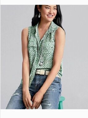 Cabi Sea Glass Green Shimmer Sleeveless Tank Top Blouse #5910 Size Medium